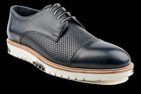 Cap Toe & Lug Sole Navy Derby Sneakers for Men